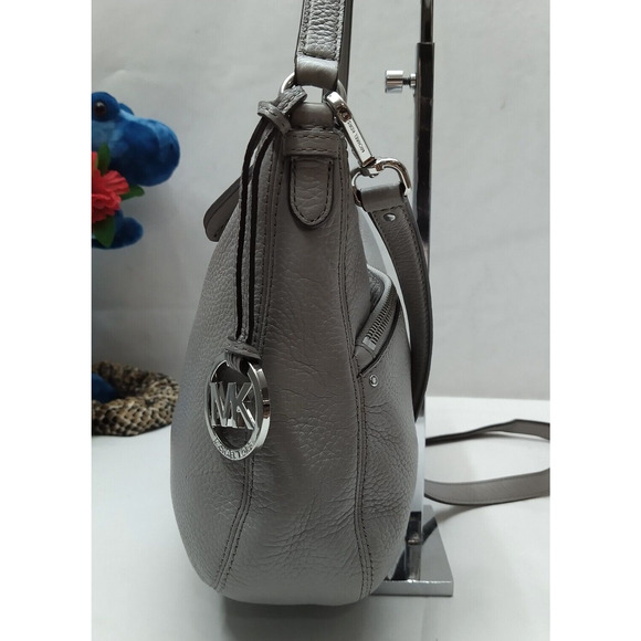 Michael Kors Gray Pebbled Leather Double Zipper Crossbody Shoulder Bag - Picture 3 of 16